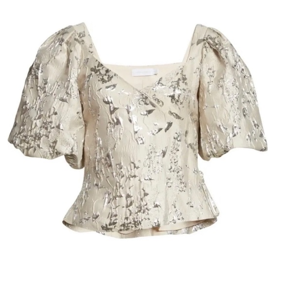 JONATHAN SIMKHAI Taylor Matelassé Puff Sleeve Top Champagne Puff NEW - Picture 2 of 10